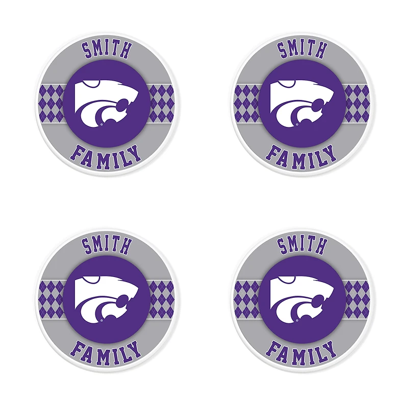Kansas State Wildcats 4" Customizable Circular Coasters 4-Pack Set