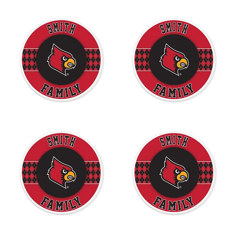 Louisville Cardinals 4" Customizable Circular Coasters 4-Pack Set