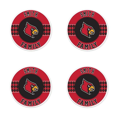 Louisville Cardinals 4" Customizable Circular Coasters 4-Pack Set