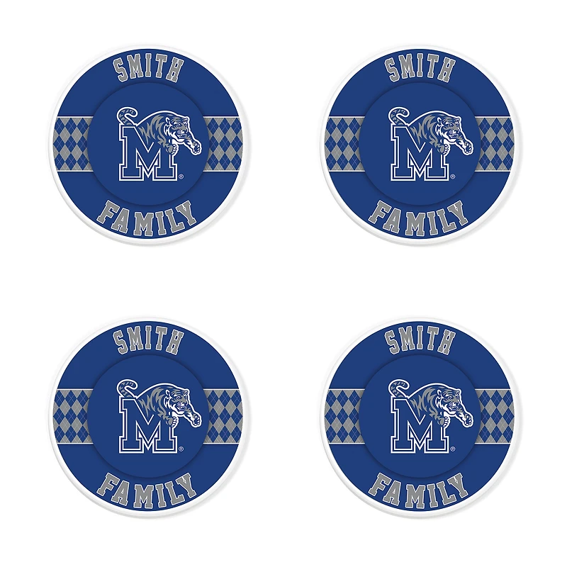 Memphis Tigers 4" Customizable Circular Coasters 4-Pack Set