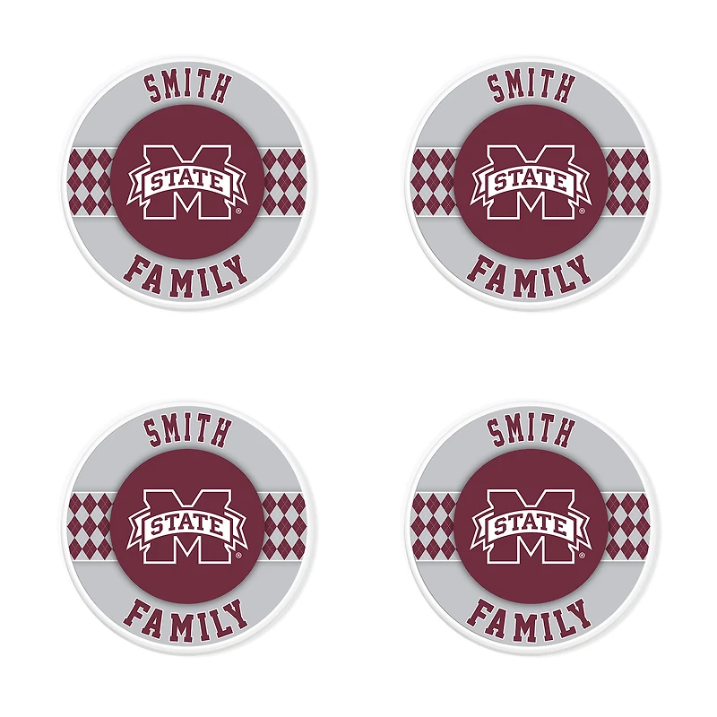 Mississippi State Bulldogs 4" Customizable Circular Coasters 4-Pack Set