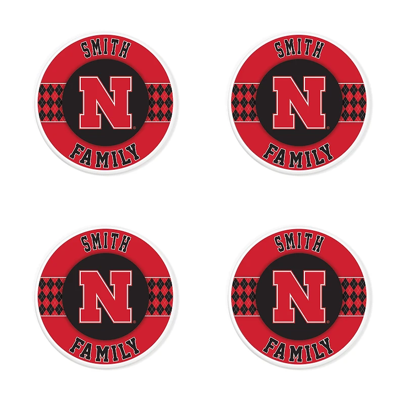Nebraska Huskers 4" Personalized Circular Coasters 4-Pack Set