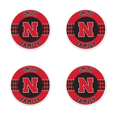 Nebraska Huskers 4" Personalized Circular Coasters 4-Pack Set