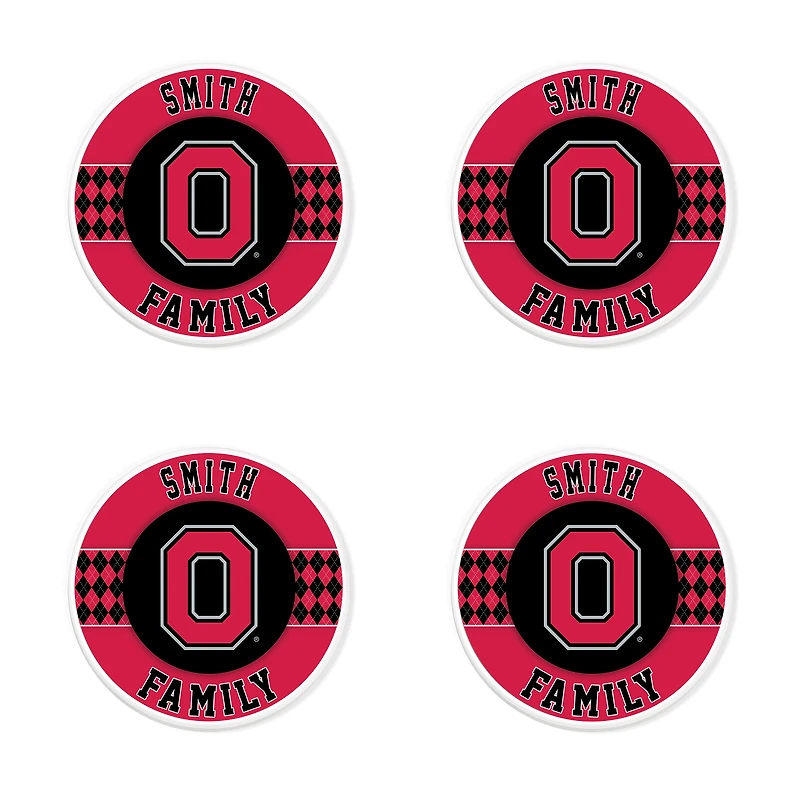 Ohio State Buckeyes 4" Personalized Circular Coasters 4-Pack Set