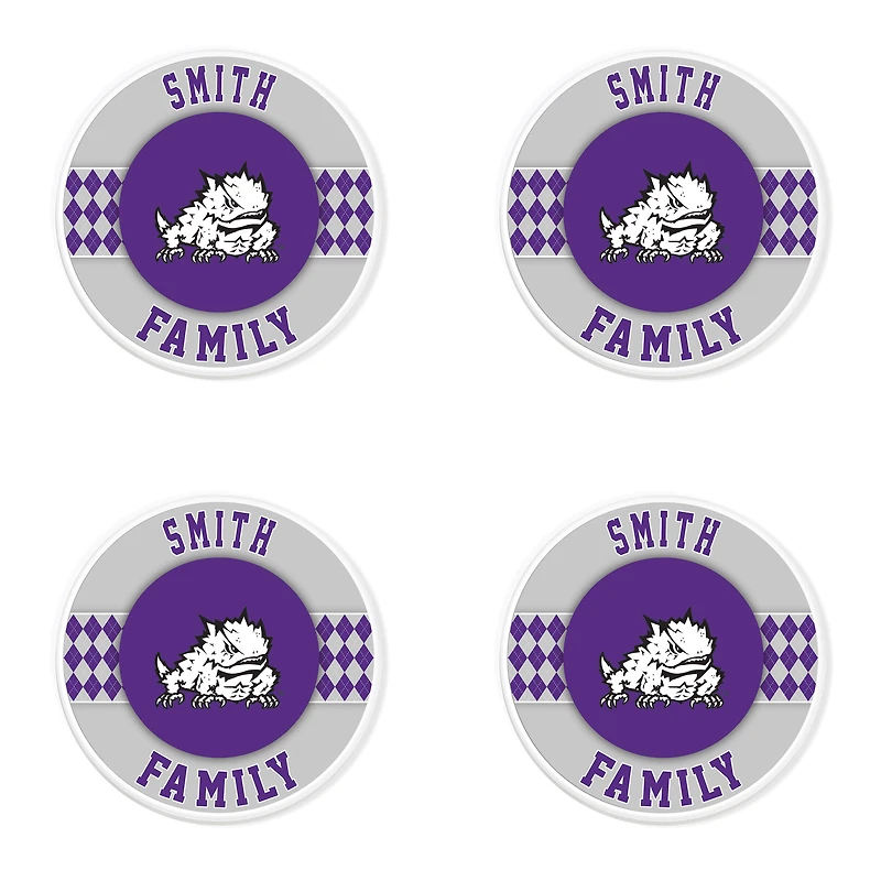 TCU Horned Frogs 4" Personalized Circular Coasters 4-Pack Set