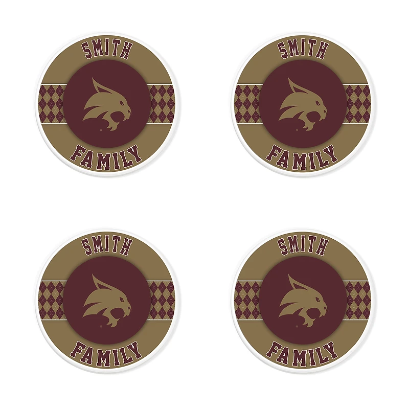 Texas State Bobcats 4" Customizable Circular Coasters 4-Pack Set