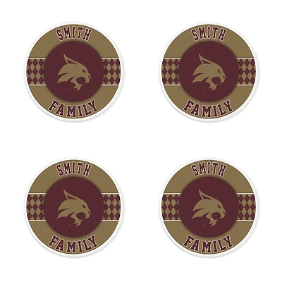 Texas State Bobcats 4" Customizable Circular Coasters 4-Pack Set