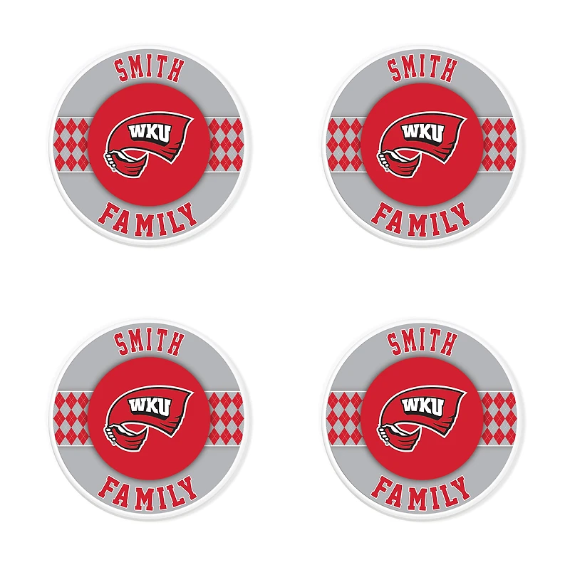 Western Kentucky Hilltoppers 4" Customizable Circular Coasters 4-Pack Set