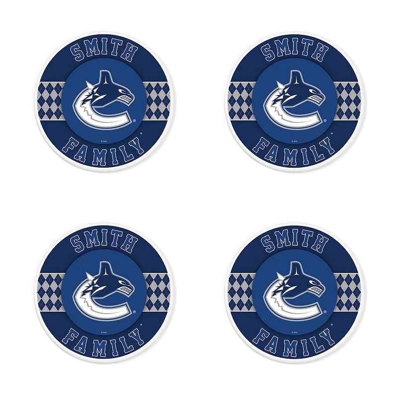 Vancouver Canucks 4" Personalized Circular Coasters 4-Pack Set