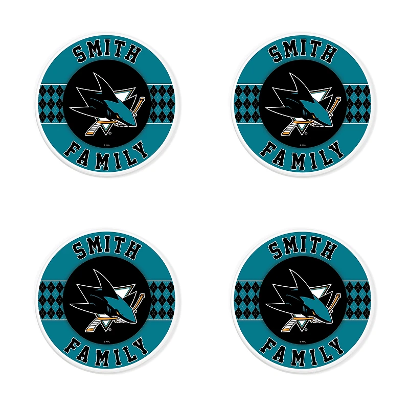 San Jose Sharks 4" Customizable Circular Coasters 4-Pack Set