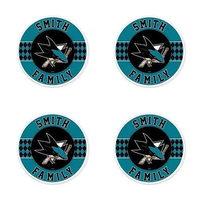 San Jose Sharks 4" Customizable Circular Coasters 4-Pack Set