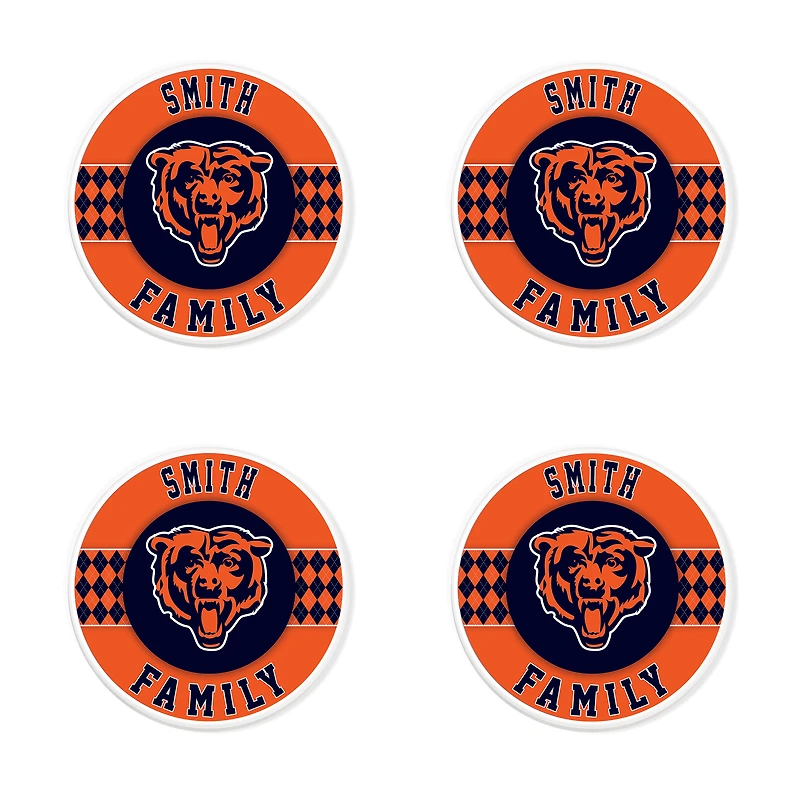 Chicago Bears 4" Customizable Circular Coasters 4-Pack Set