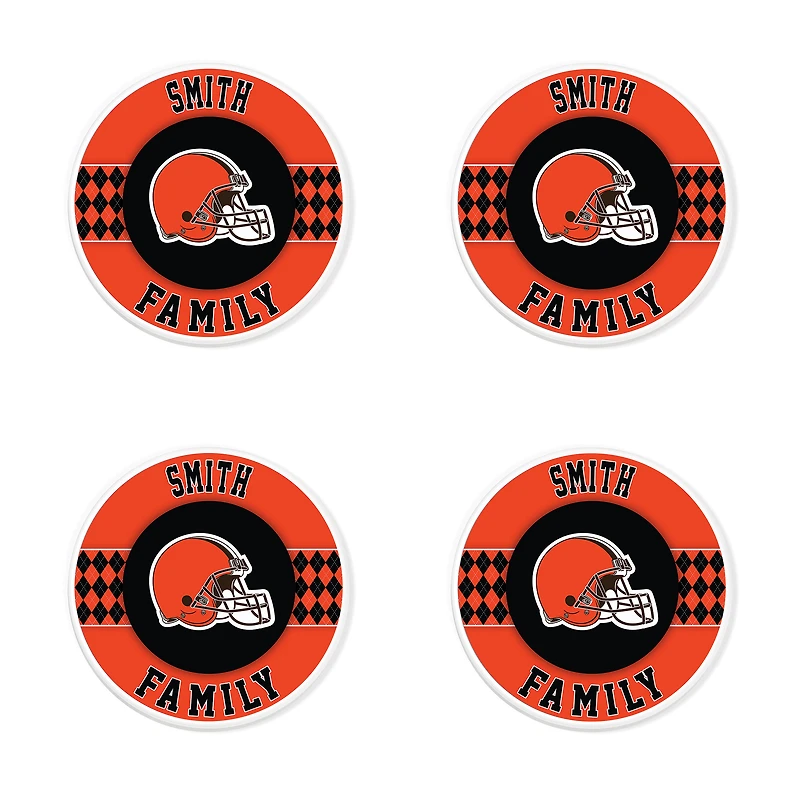 Cleveland Browns 4" Personalized Circular Coasters 4-Pack Set