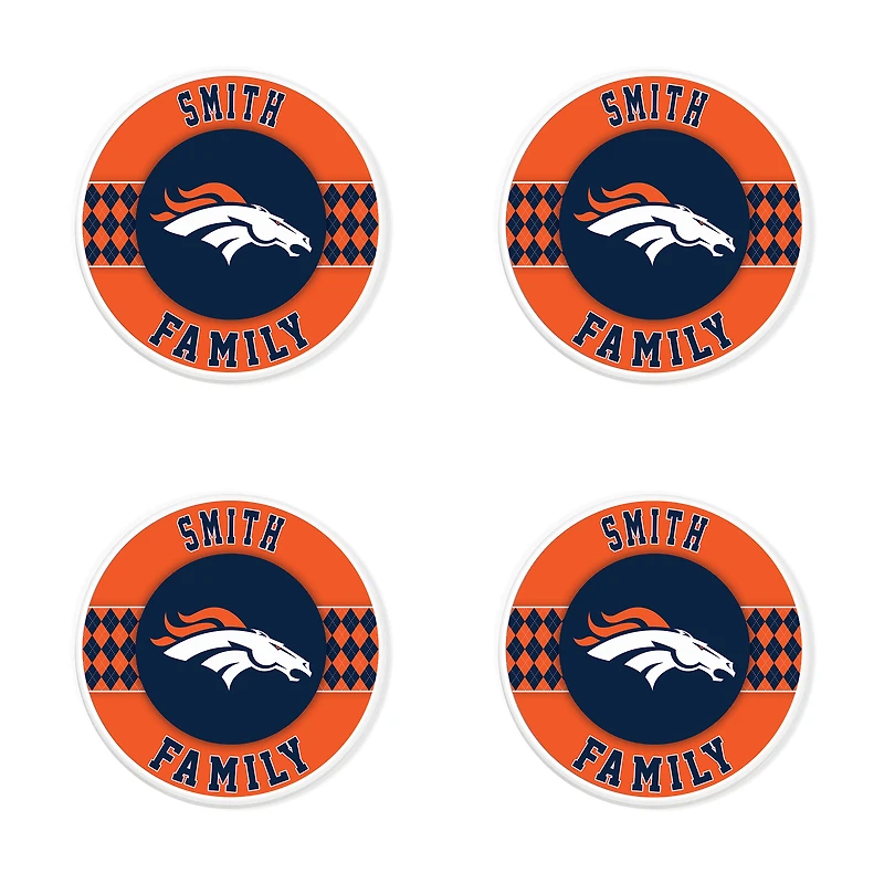 Denver Broncos 4" Personalized Circular Coasters 4-Pack Set