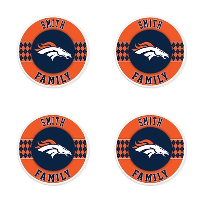Denver Broncos 4" Personalized Circular Coasters 4-Pack Set