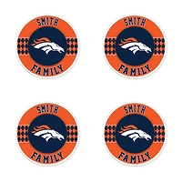 Denver Broncos 4" Personalized Circular Coasters 4-Pack Set