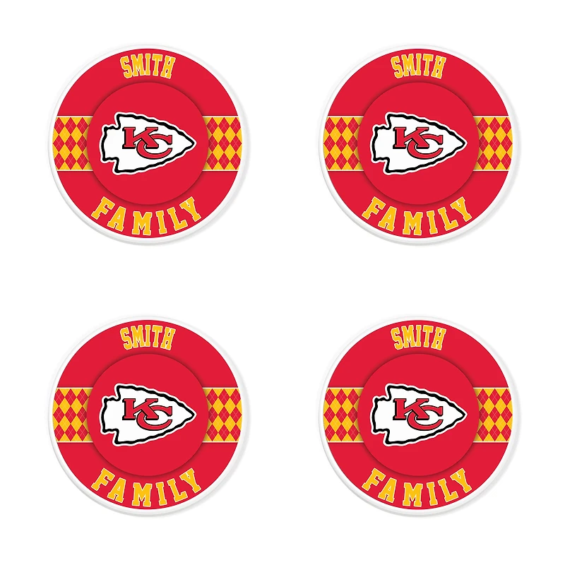 Kansas City Chiefs 4" Customizable Circular Coasters 4-Pack Set