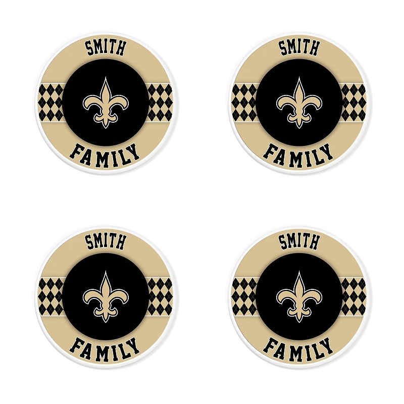 New Orleans Saints 4" Personalized Circular Coasters 4-Pack Set