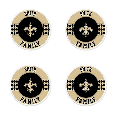 New Orleans Saints 4" Personalized Circular Coasters 4-Pack Set