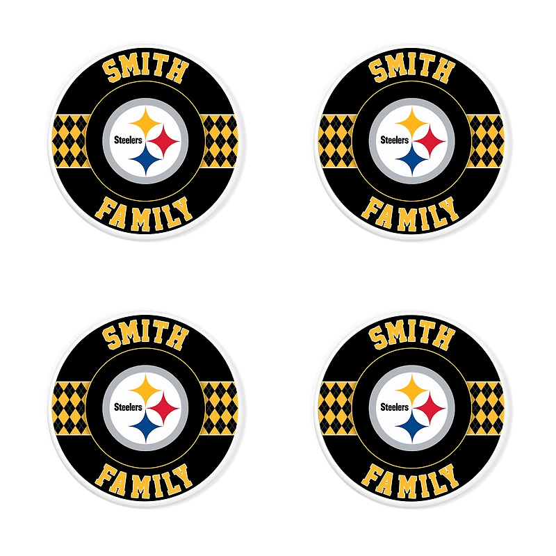 Pittsburgh Steelers 4" Customizable Circular Coasters 4-Pack Set
