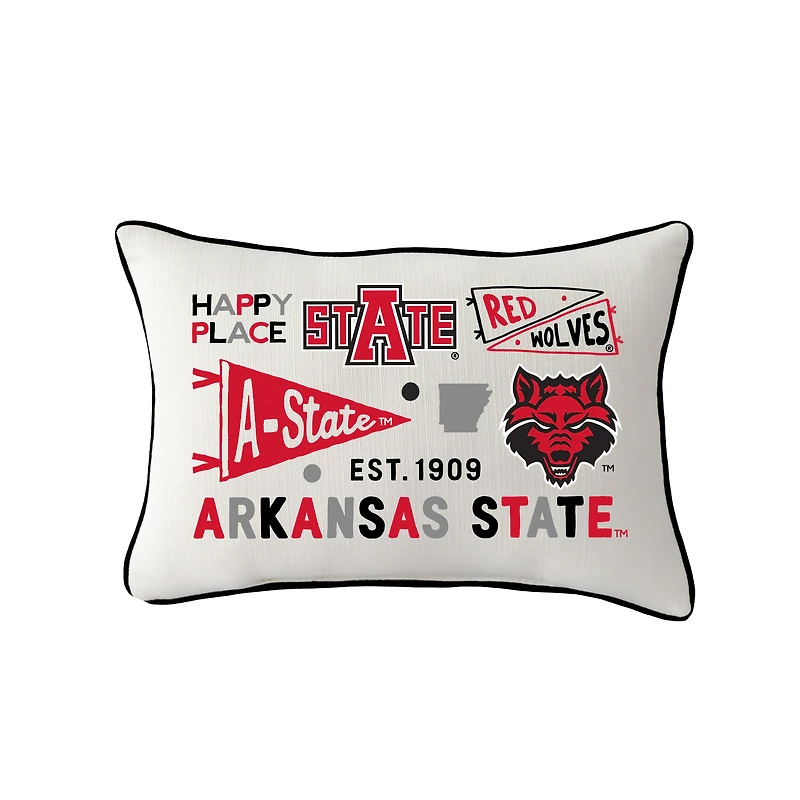 Little Birdie Arkansas State Red Wolves Rectangular Piped Pillow