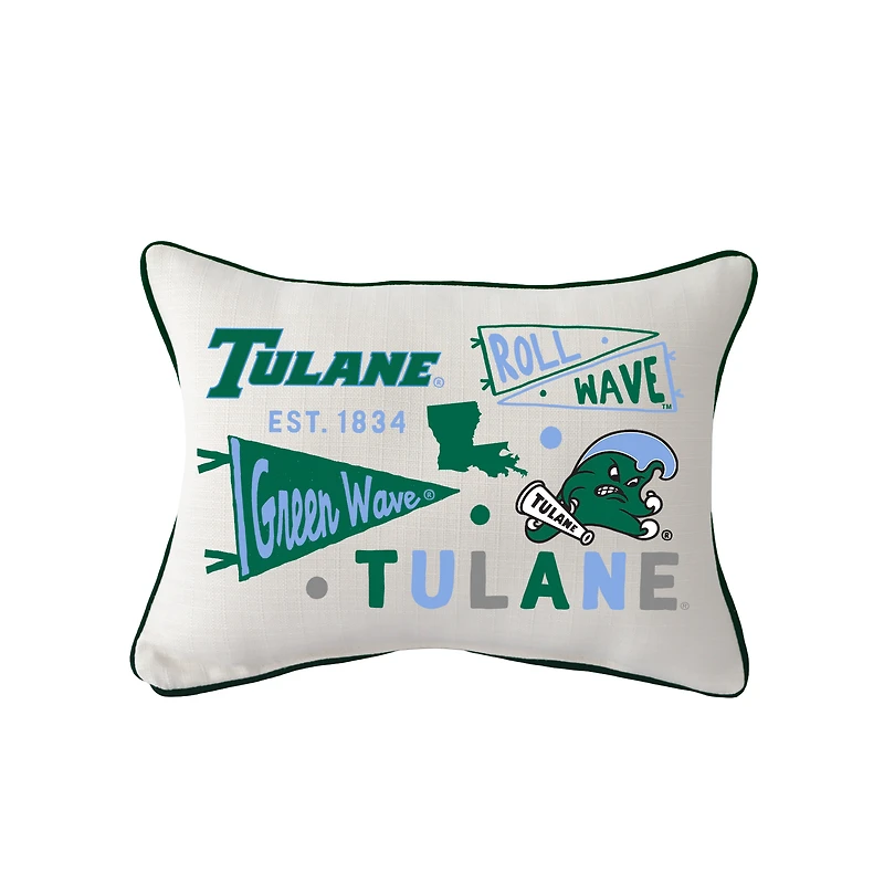 Little Birdie Tulane Green Wave Rectangular Piped Pillow