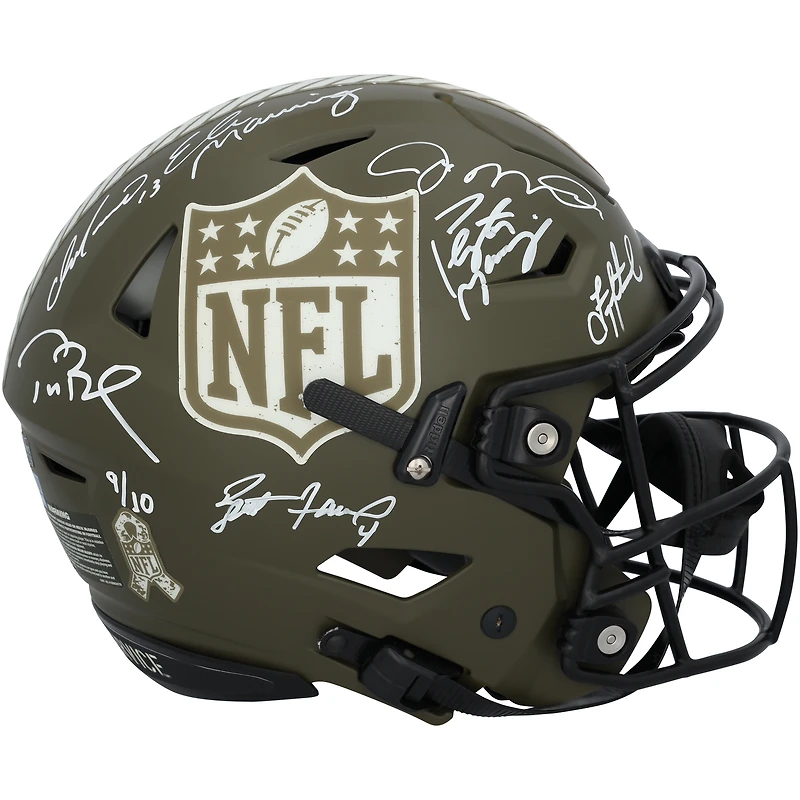 NFL Quarterback Legends Autographed Riddell 2022 Salute To Service Speed Flex Authentic Helmet with 7 Signatures - Limited Edition of 10