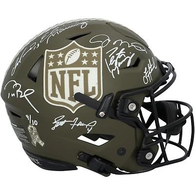 NFL Quarterback Legends Autographed Riddell 2022 Salute To Service Speed Flex Authentic Helmet with 7 Signatures - Limited Edition of 10