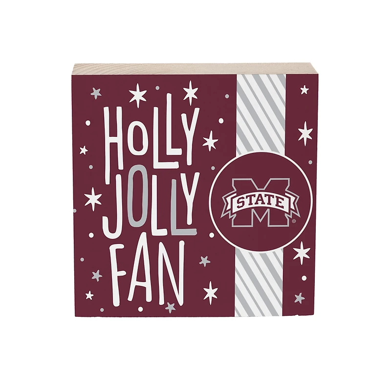 Mississippi State Bulldogs 6" Holiday Wood Plock Shelf Sign