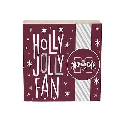 Mississippi State Bulldogs 6" Holiday Wood Plock Shelf Sign