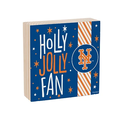 New York Mets 6" Holiday Wood Plock Shelf Sign