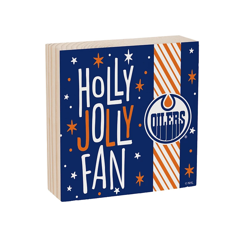 Edmonton Oilers 6" Holiday Wood Plock Shelf Sign