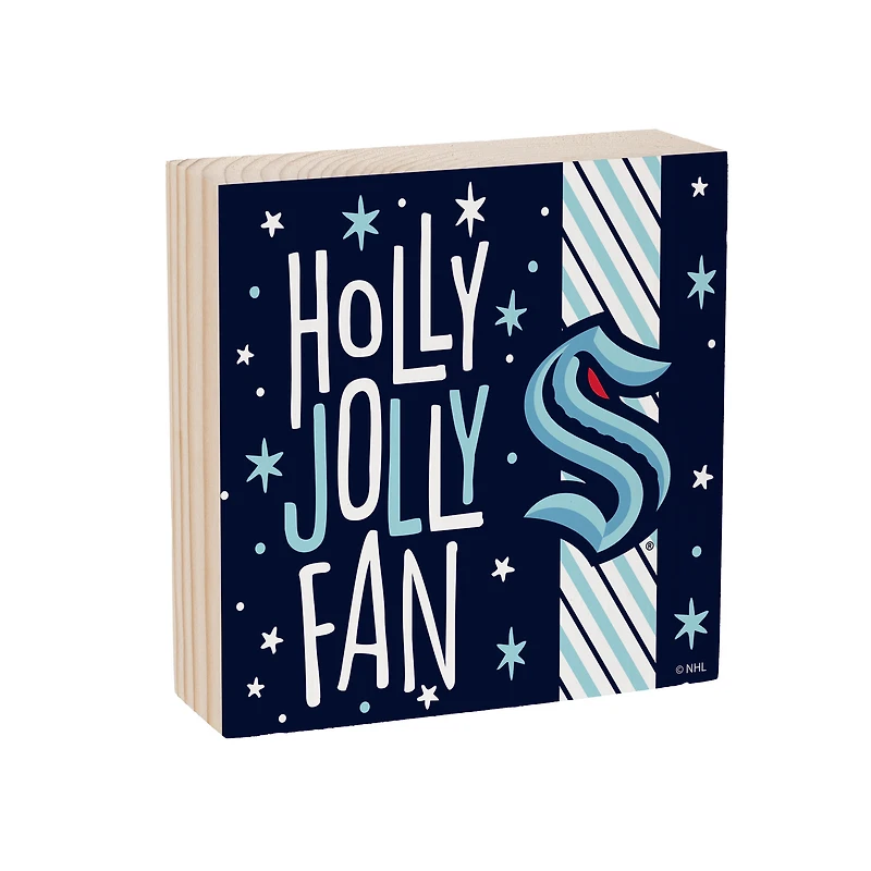 Seattle Kraken 6" Holiday Wood Plock Shelf Sign