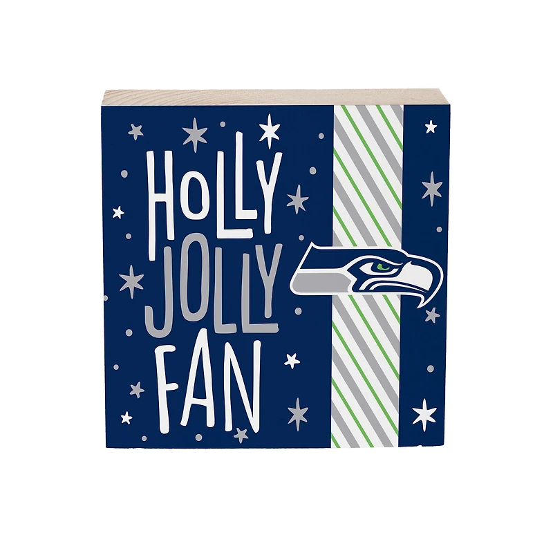 Seattle Seahawks 6" Holiday Wood Plock Shelf Sign