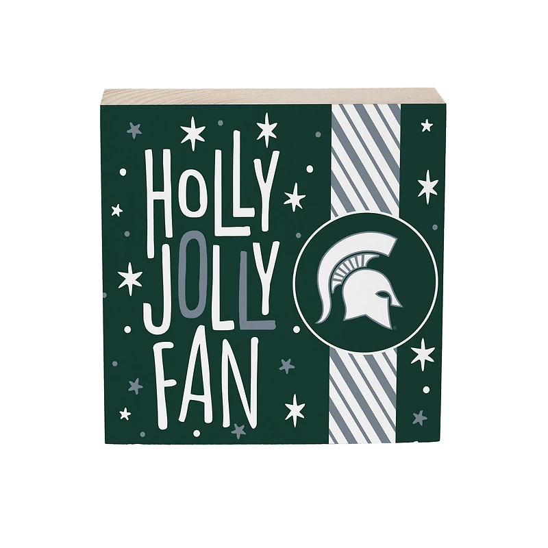 Michigan State Spartans 6" Holiday Wood Plock Shelf Sign