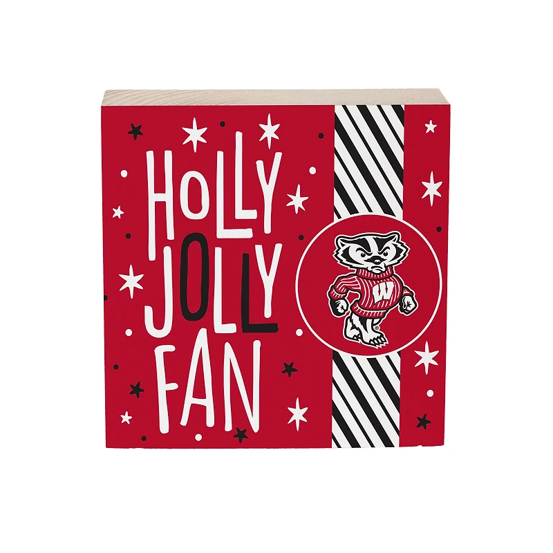 Wisconsin Badgers 6" Holiday Wood Plock Shelf Sign