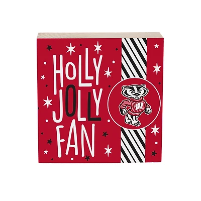 Wisconsin Badgers 6" Holiday Wood Plock Shelf Sign