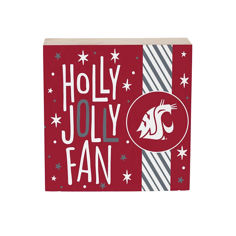 Washington State Cougars 6" Holiday Wood Plock Shelf Sign