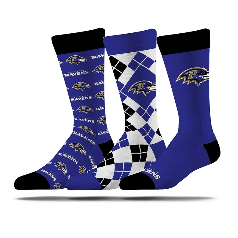 Unisex Strideline Baltimore Ravens Business Knit Crew Socks Three-Pack Set