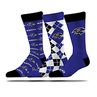 Unisex Strideline Baltimore Ravens Business Knit Crew Socks Three-Pack Set