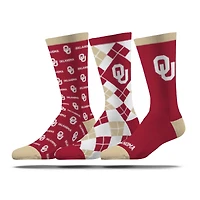 Unisex Strideline Oklahoma Sooners Business Knit Crew Socks Three-Pack Set