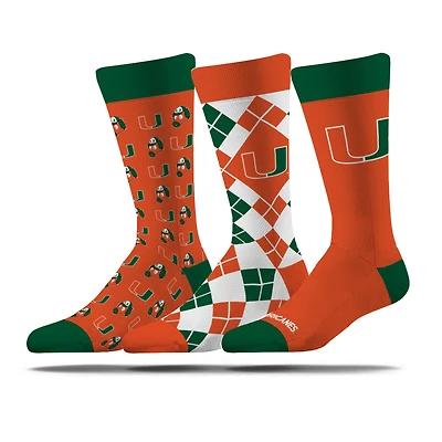 Unisex Strideline Miami Hurricanes Business Knit Crew Socks Three-Pack Set
