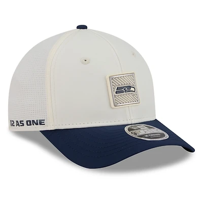 Men's New Era Cream/College Navy Seattle Seahawks 2026 NFL Training Camp 9FORTY Adjustable Hat