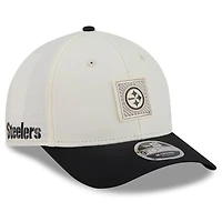Youth New Era Cream/Black Pittsburgh Steelers 2026 Training Camp 9FORTY M-Crown Adjustable Hat