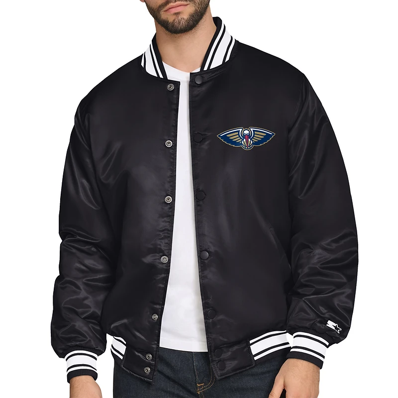 Men's Starter Black New Orleans Pelicans Triangle Full-Snap Varsity Jacket