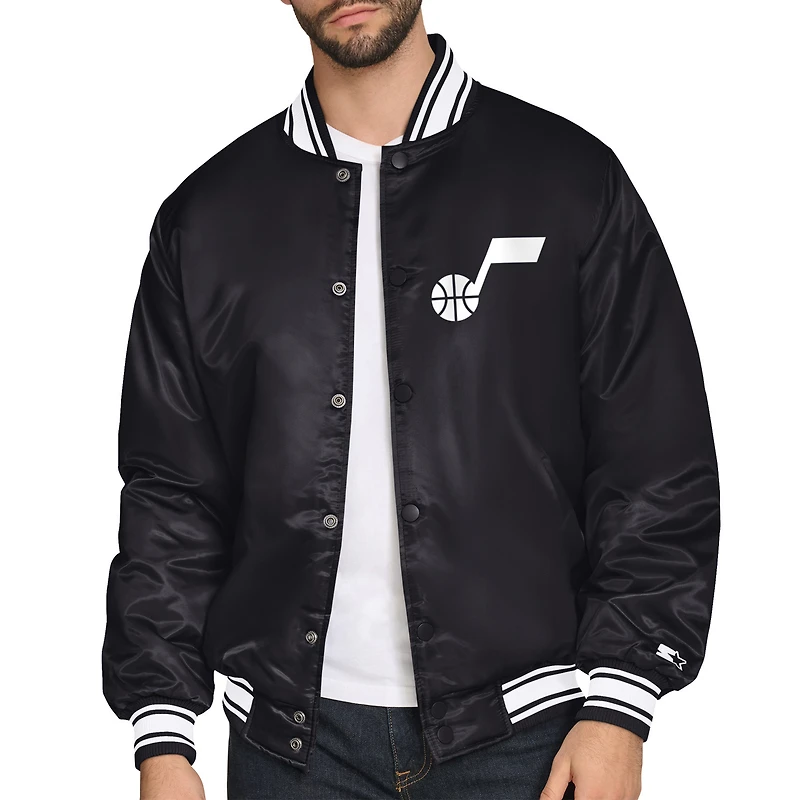 Men's Starter Black Utah Jazz Triangle Full-Snap Varsity Jacket