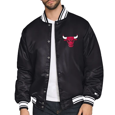 Men's Starter Black Chicago Bulls Triangle Full-Snap Varsity Jacket