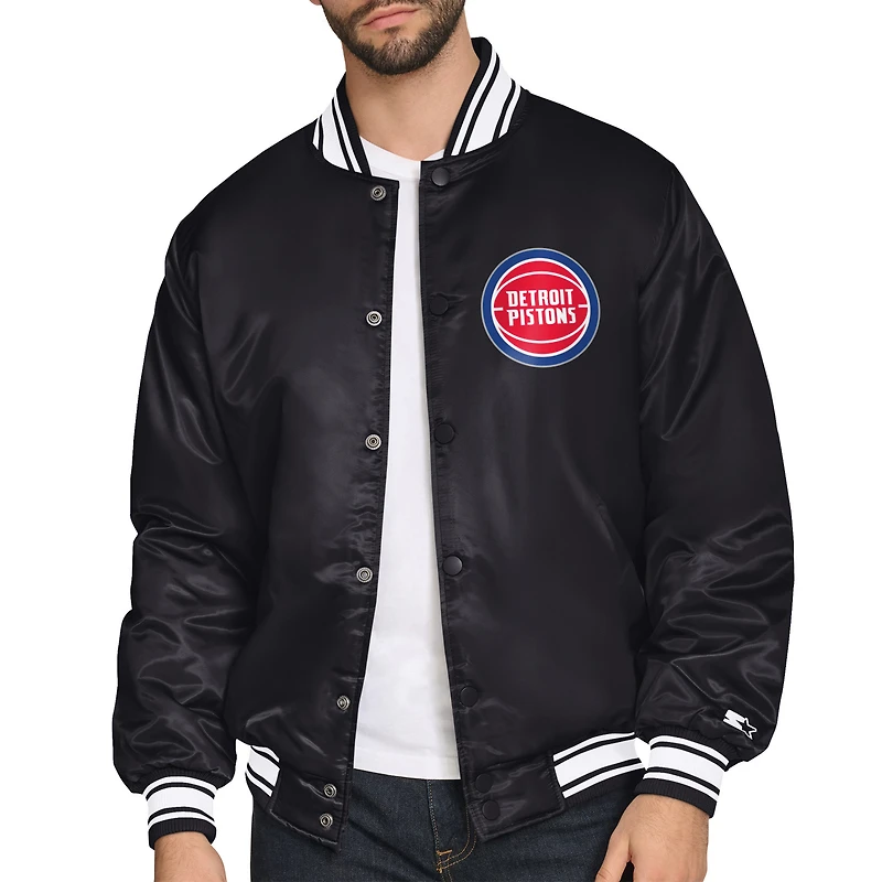 Men's Starter  Black Detroit Pistons Triangle Full-Snap Varsity Jacket