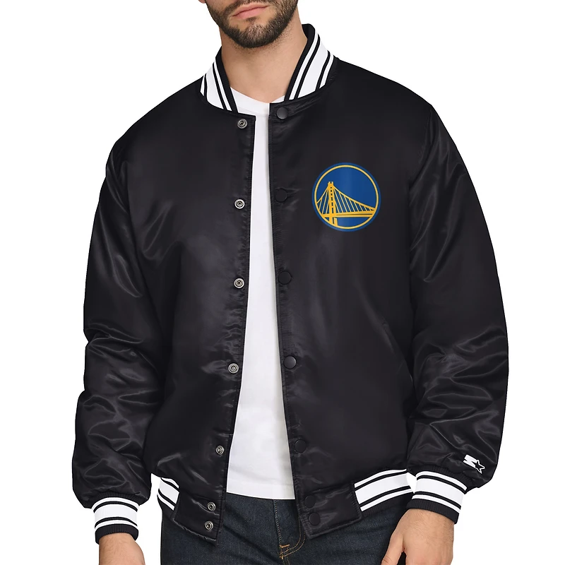 Men's Starter  Black Golden State Warriors Triangle Full-Snap Varsity Jacket