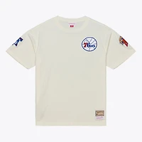 Men's Mitchell & Ness Cream Philadelphia 76ers Hardwood Classics Chainstitch Premium T-Shirt
